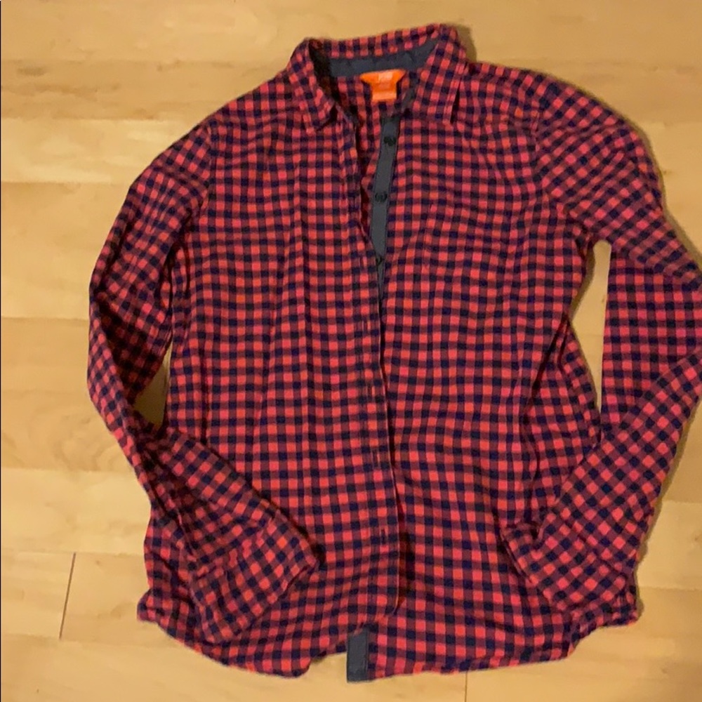 Red plaid button up shirt